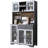  71" Tall Kitchen Pantry Cabinet Storage Cabinet with Charging Station, LED Lights, Glass Doors, Wine Storage and Adjustable Shelves-96319122