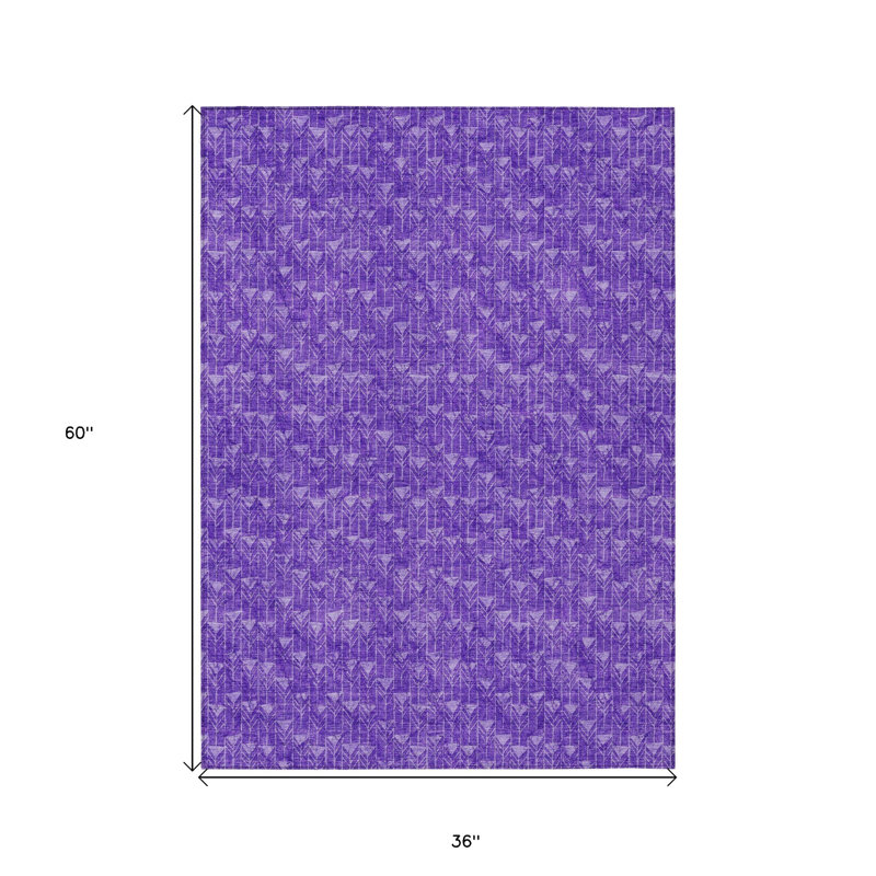3' X 5' Purple Geometric Washable Non Skid Indoor Outdoor Area Rug
