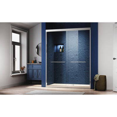 Porte de douche réglable en verre semi - coulissante 56 60 po L 72 po d'épaisseur, transparent, trempé, avec poignées en acier inoxydable 304 et chanfreiné pour la sécurité des mains