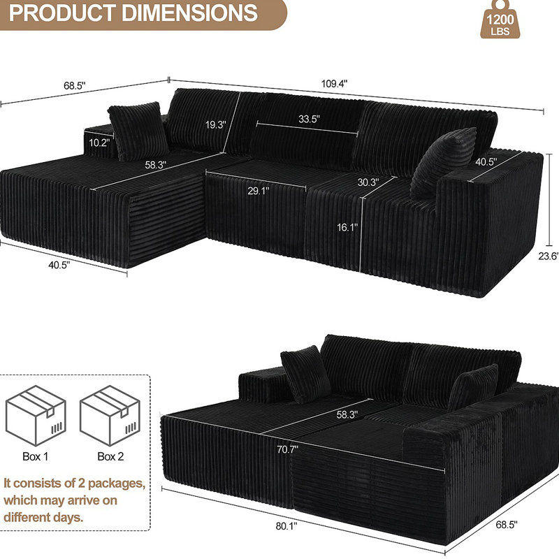 Canapé modulaire modulaire avec coussin, canapé modulaire Cloud avec méridienne, canapé modulaire moderne en L avec assise profonde, canapé rembourré pour le salon et la chambre à coucher