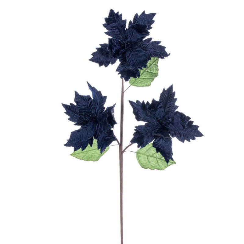 6" x 26" Baby Velvet Trio Razor Poinsettia Stem. It includes three pieces per bag., Dark Blue