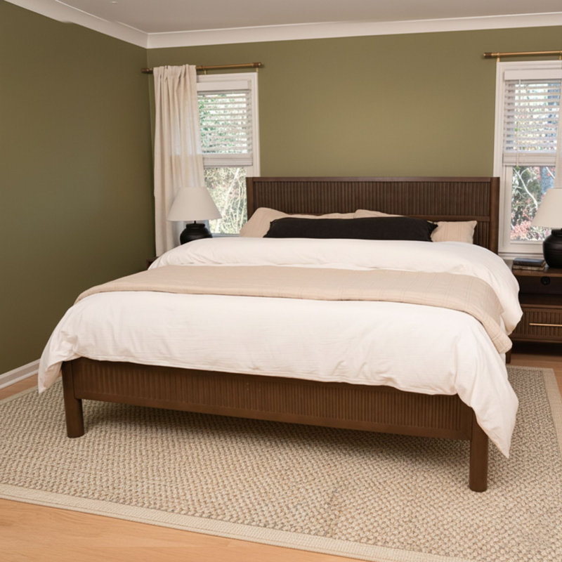 Sera Fluted Solid Wood Platform Bed, Walnut, Queen
