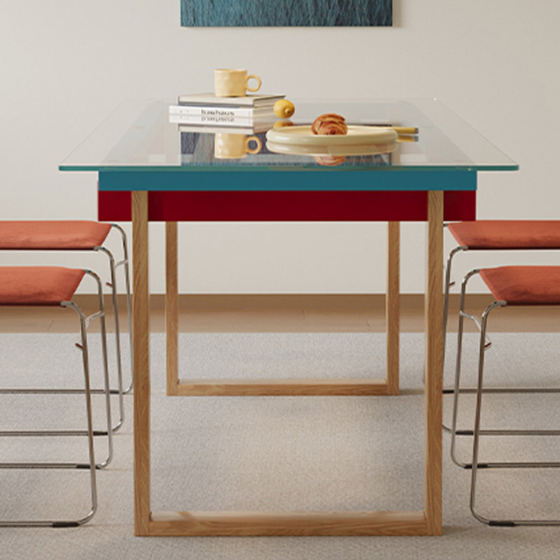 Table innovante en verre trempé et en bois massif, H 29,52 po x L 70,86 po x l 27,55 po
