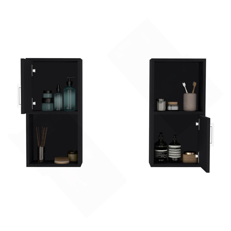 2-Pc Wall-Mounted Bathroom Medicine Cabinet With Open And Closed Storage, Black