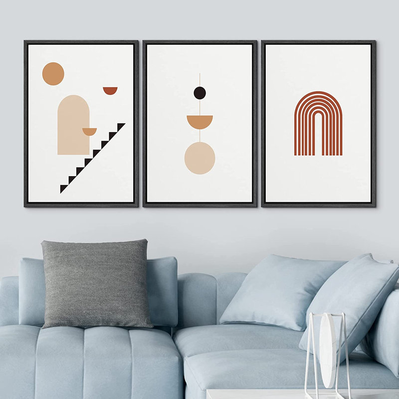 Cadre flottant style Mid-Century, 3 pièces, impression sur toile, H 24 po x l 48 po x P 1,5 po, Noir