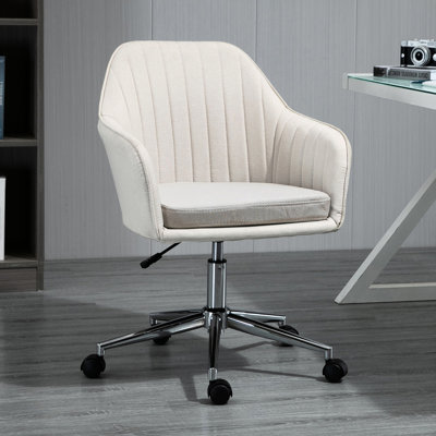 Mid-back Fabric Chair, Beige For Home And Office. Adjustable Seat Height 18" - 21.75". 360° Swivel. Long-lasting Comfort. Stylish Tub Design. Max Load Capacity 265lbs Office Swivel Chair With Seat.