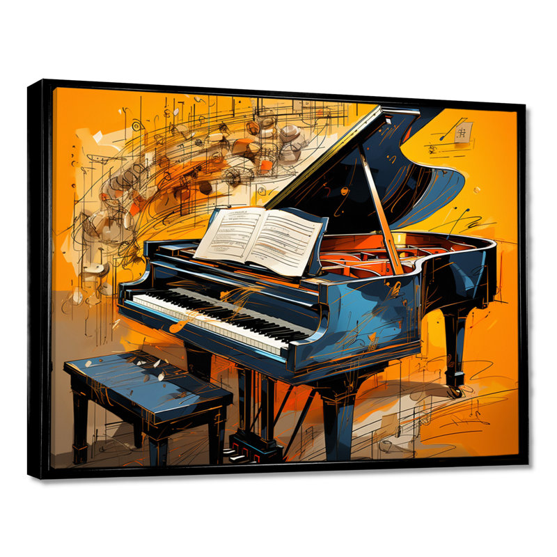 Black Piano Retro Collage Musical Score - Piano Wall Art Decor, Toile avec cadre flottant noir, H 30 po x l 40 po x P 1,5 po