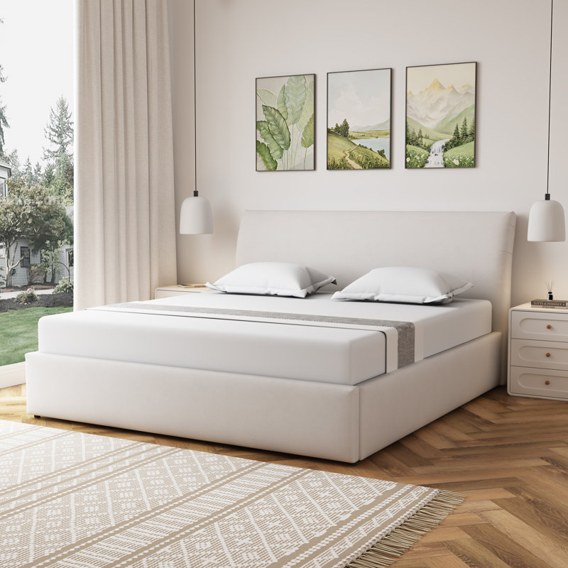 Upholstered Ottoman Storage Bed, Beige, Super King (6')