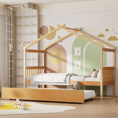 Wooden House Bed With Trundle
