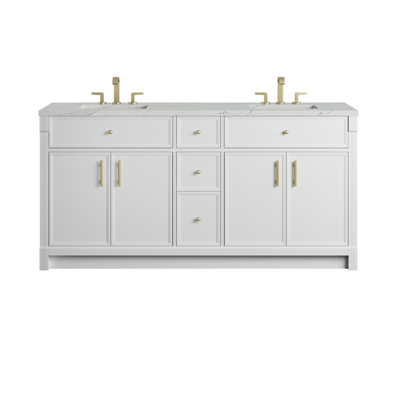 Bellshire 72" W Double Vanity w/FreePower Wireless Charger, Ethereal Noctis Silestone, Bright White