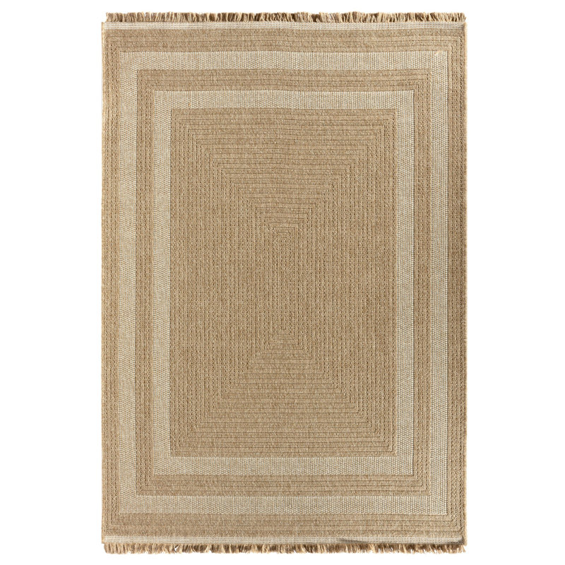 Koston Brown Striped Jute Area Rug, Rectangle 4' x 5'11"