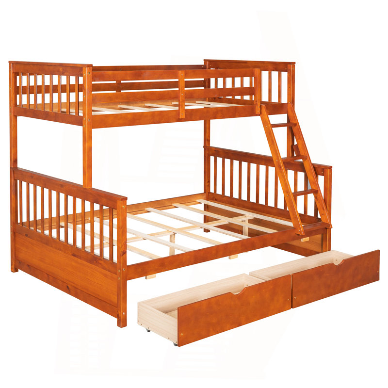 Twin-Over-Full Bunk Bed With Ladders And Two Storage Drawers (Walnut), Walnut