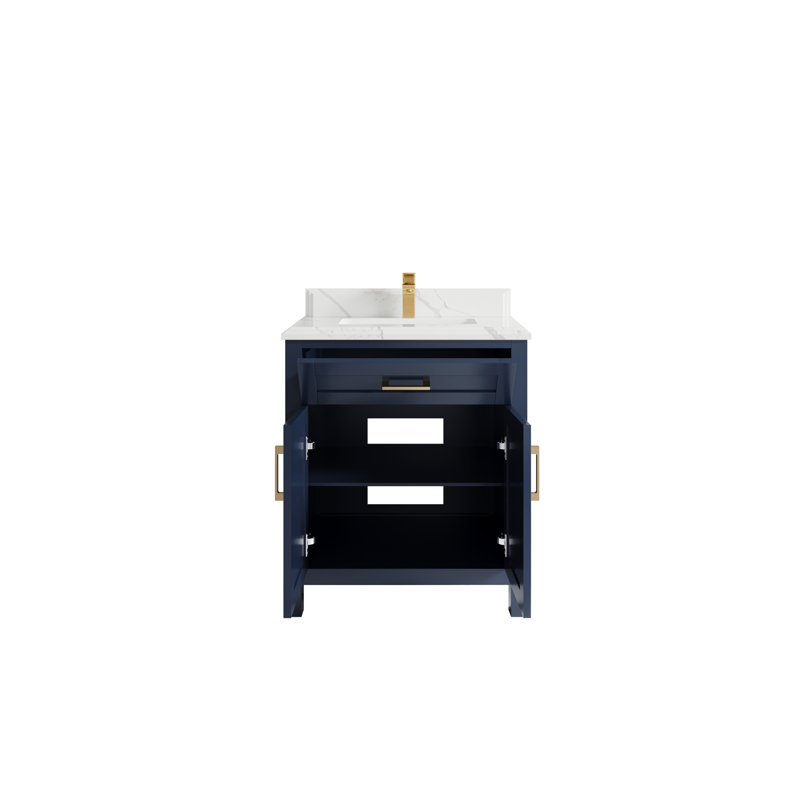 30 po Cambridge X P 22 po Meuble-lavabo simple en D à grain fin avec quartz Cove Edge, Calacatta Laza