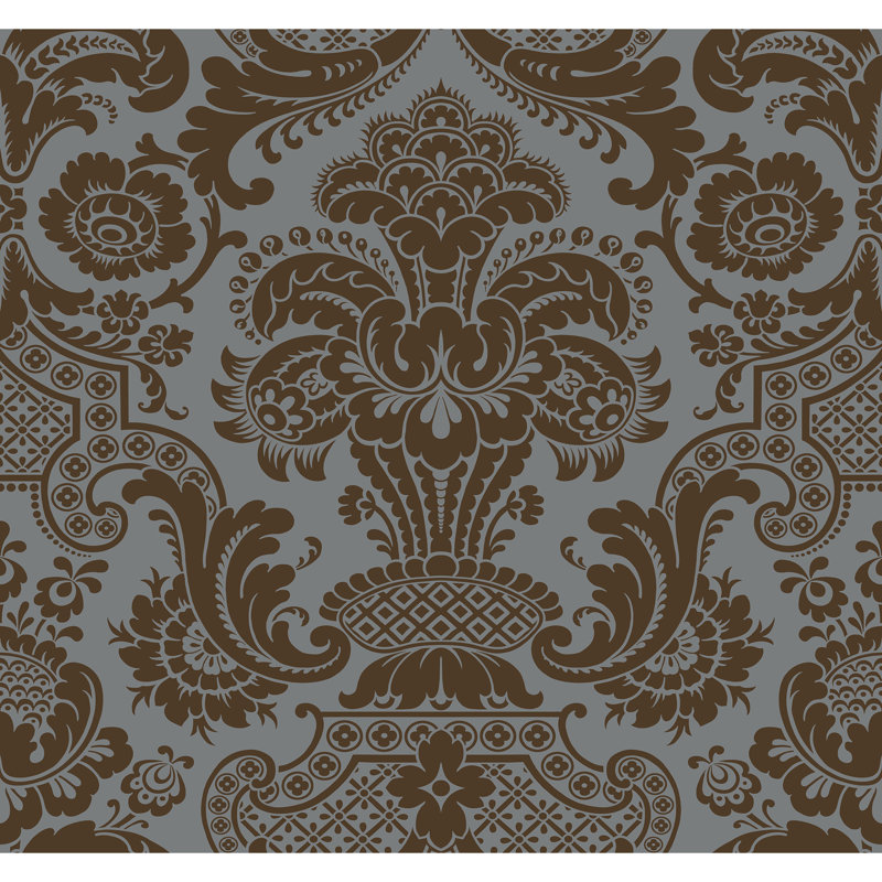 Mariinsky Damask Wallpaper Roll, Charcoal Gray