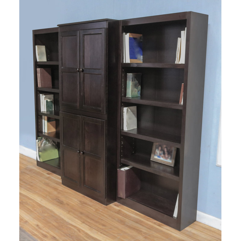 Rummond  15 Shelf Bookcase Wall with Doors, 72 inch Tall, Espresso