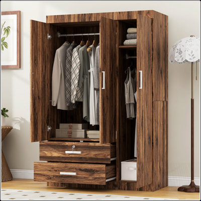 Armoire-penderie à trois portes avec 2 tiroirs et 2 tringles pour un rangement organisé et spacieux