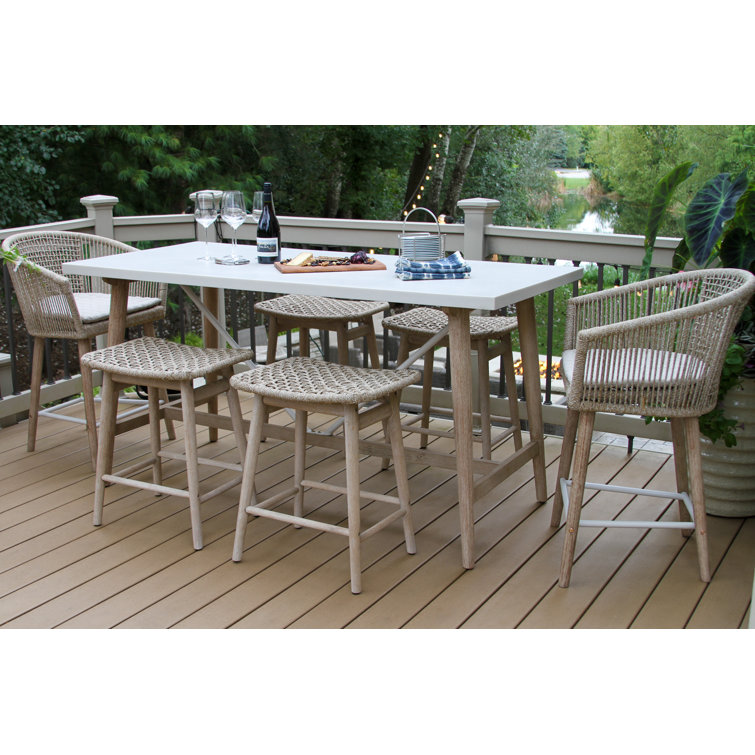 7 Pc. Antique Wash Eucalyptus Counter Height Set With Rope Stools And Captian's Chairs