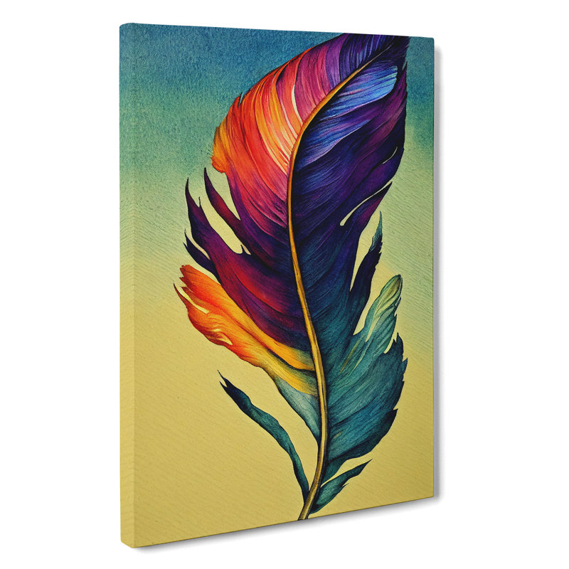 Colourful Feather No.5 - Wall Art, Wrapped Canvas, 50cm H x 35cm W x 3cm D, No Matte