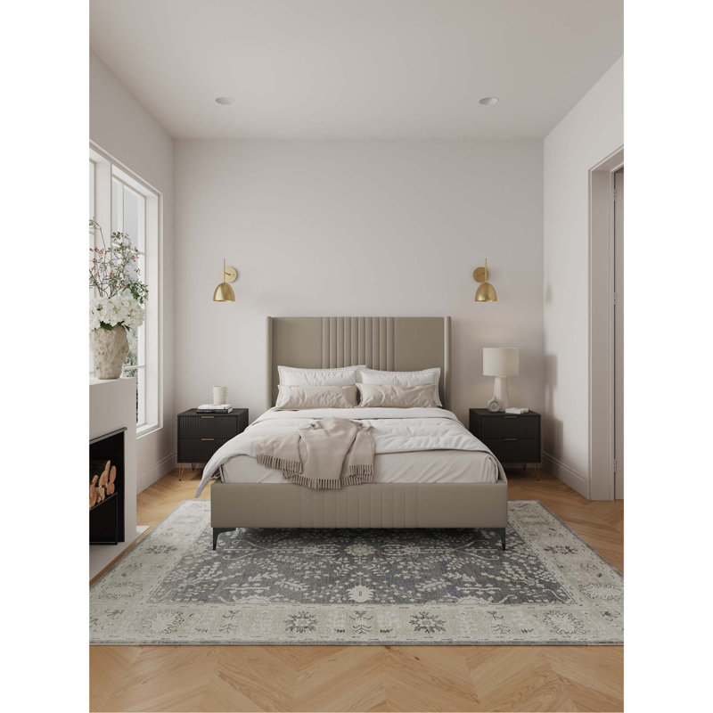 Grand lit en velours taupe rustique Promenade