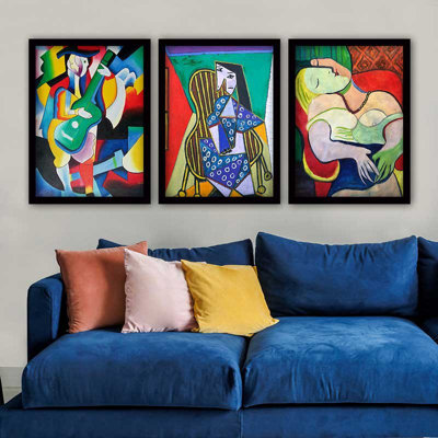 Elegant Decorative Framed Painting Set (3 Pieces), 13.8 x 17.7 inches Each | 100% Wooden with 100% Polystyrene Frame (Thickness: 0.8 inches) | UV Digital Printing, Perfect for Living Room & Home Décor