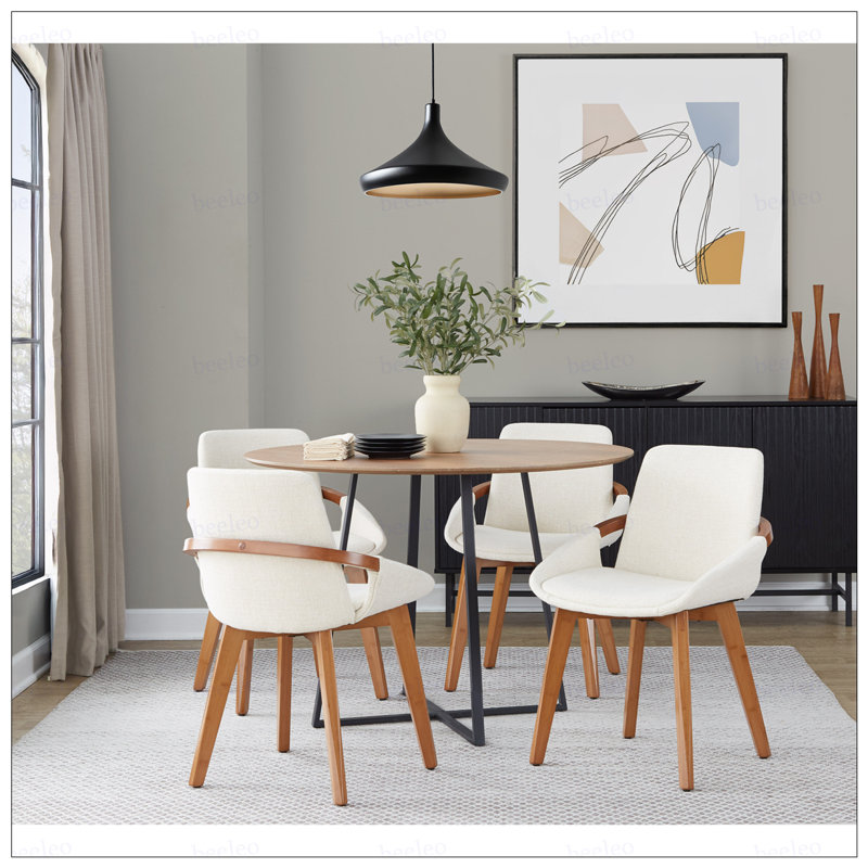 Chaise en bambou noyer et tissu crème