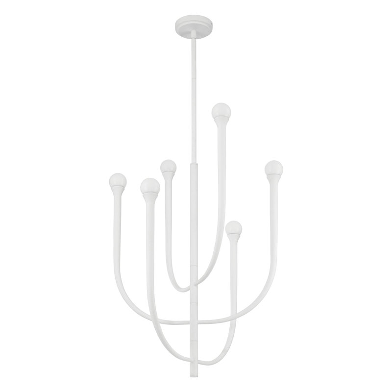 Lustre blanc en plâtre 6 lumières 23 pouces avec abat-jour en verre opale Levacy