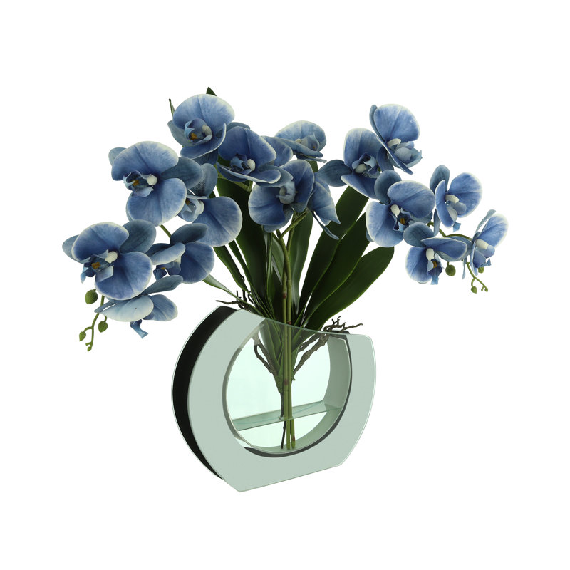 Orchid Floral Arrangement in Vase, Blue