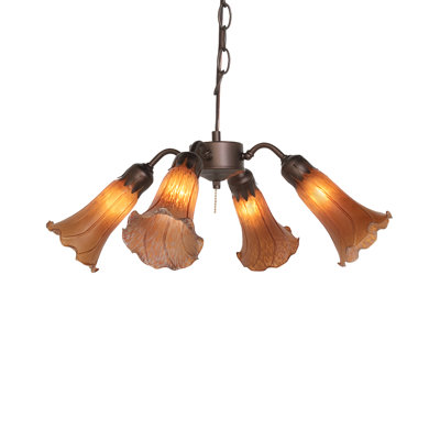 19" Wide Amber/Purple Tiffany Pond Lily 4 Light Fan Light