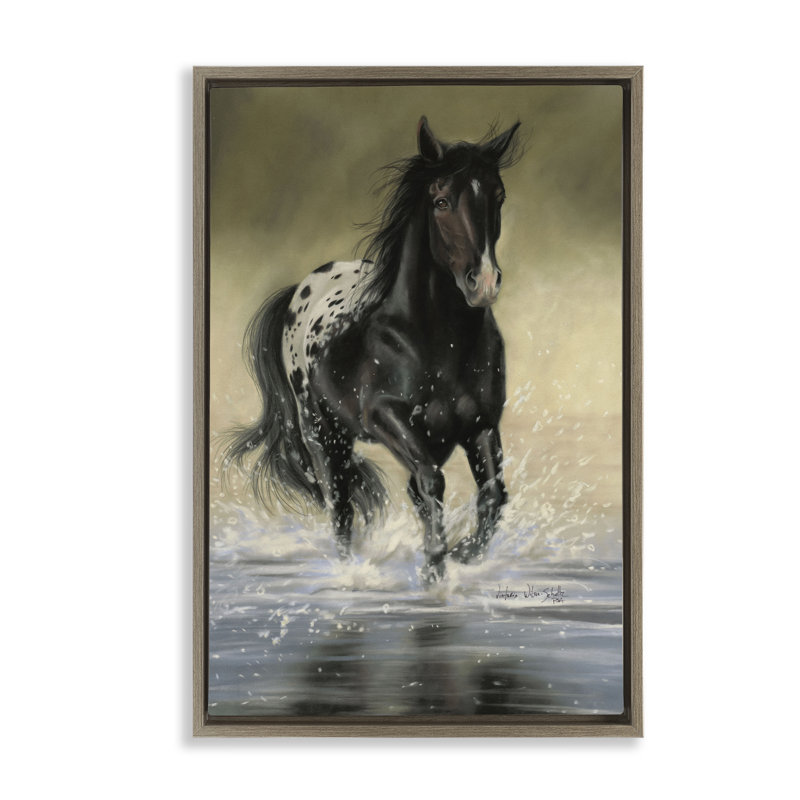 Toile flottante encadrée «Splashing Galloper Horse» par Victoria Schultz, Cadre flottant orme Montalcino, H 25 po x l 17 po