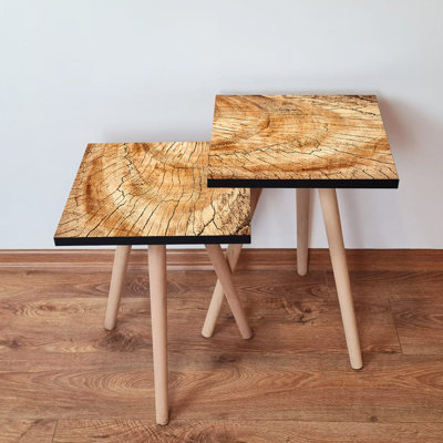 Modern Nesting Table Set (2 Pieces), Camel Color, 13.8 x 18.5 x 13.8 inches  13.8 x 16.5 x 13.8 inches | 100% MDF with Beech Wood Legs, Elegant Scand