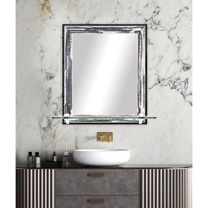 Miroir d'appoint Mowery, Ivoire rustique vieilli / noir / bleu marine / bla