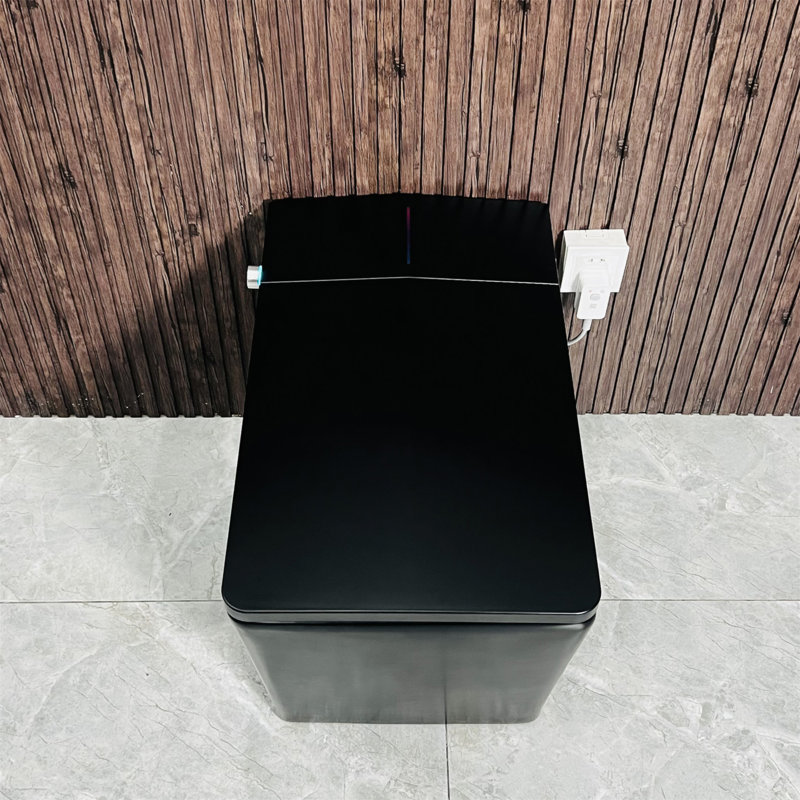 Matte Black Square Ceramic Smart Toilet with Built-In Tank and Heated Seat