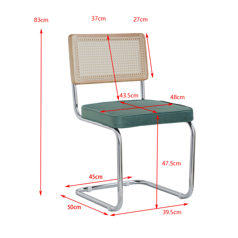 Chairs - Scandinavian Velvet Dining Chair - Rattan Back Chair - Metal Legs, 4, Green
