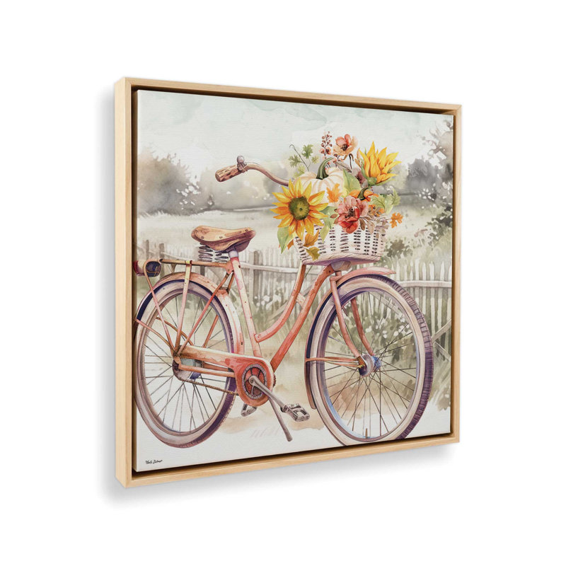 «Fall Floral Bicycle II» par Nicole DeCamp, reproduction d'art, L 20 po x H 20 po, Érable, Toile avec cadre