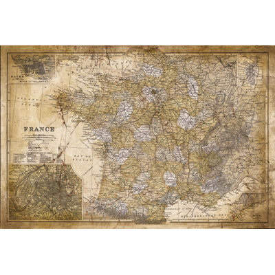 Dirty Brown France Map - Wrapped Canvas Print