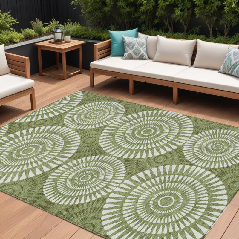 Tapis intérieur / extérieur vert et ivoire lavable 8 pi x 10 pi