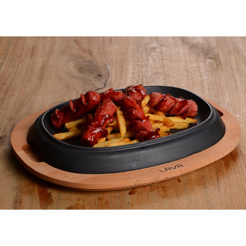 Plat de service ovale en fonte émaillée 10 po x 7,5 po Lava, assiette de service fajita