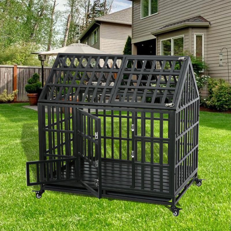 Chenil en métal robuste avec cage et cage avec 4 roues verrouillables