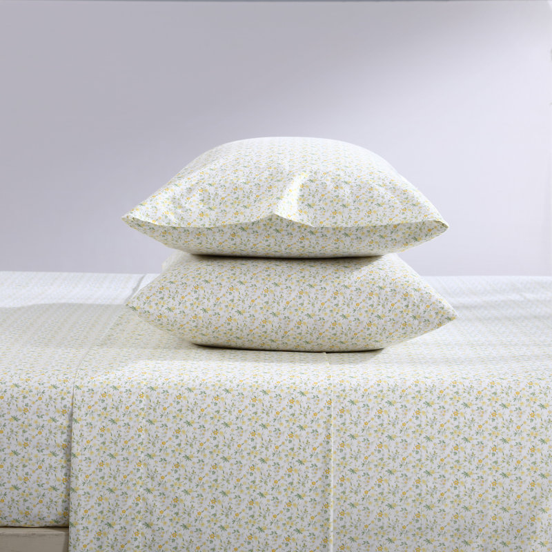 Twin White Cotton Percale Printed Sheet Set