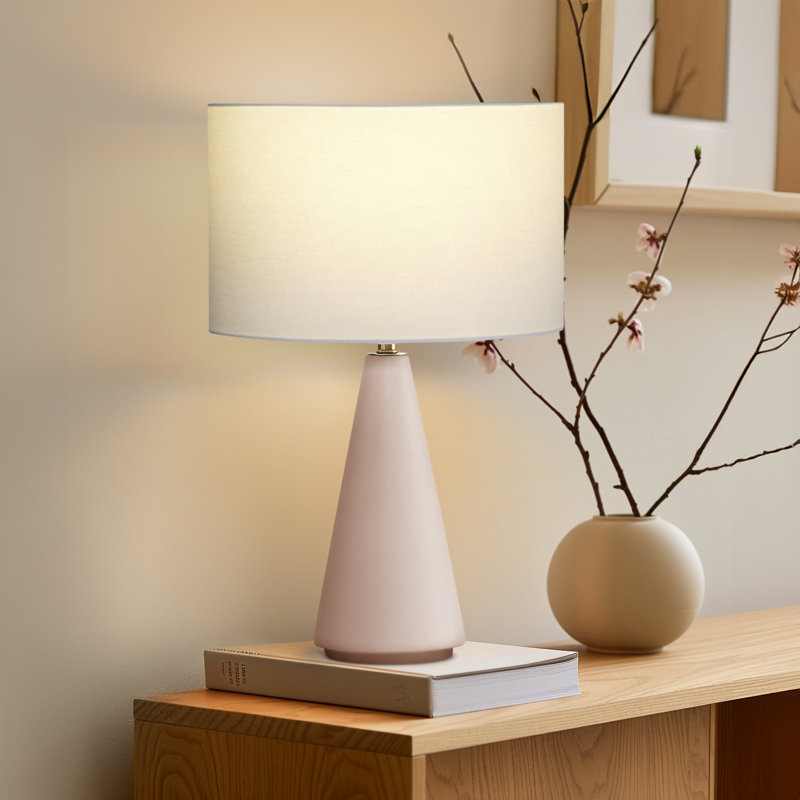 Nathaniel 20" White Cement LED Table Lamp with Cotton Drum Shade
