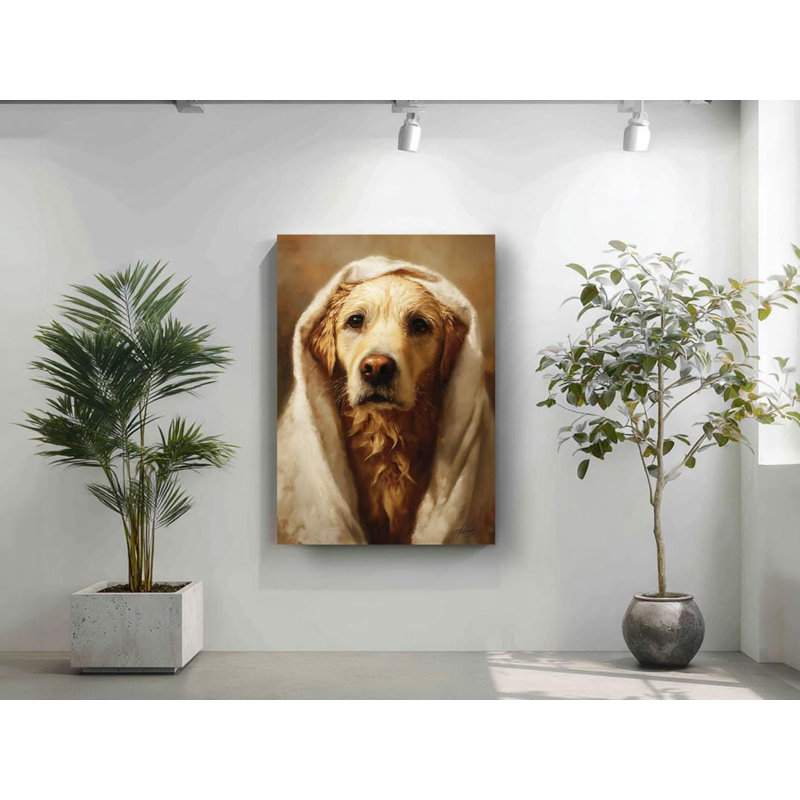 Art sur toile Golden Retriever: Portrait de chien humoristique de style victorien, H 24 po x l 16 po