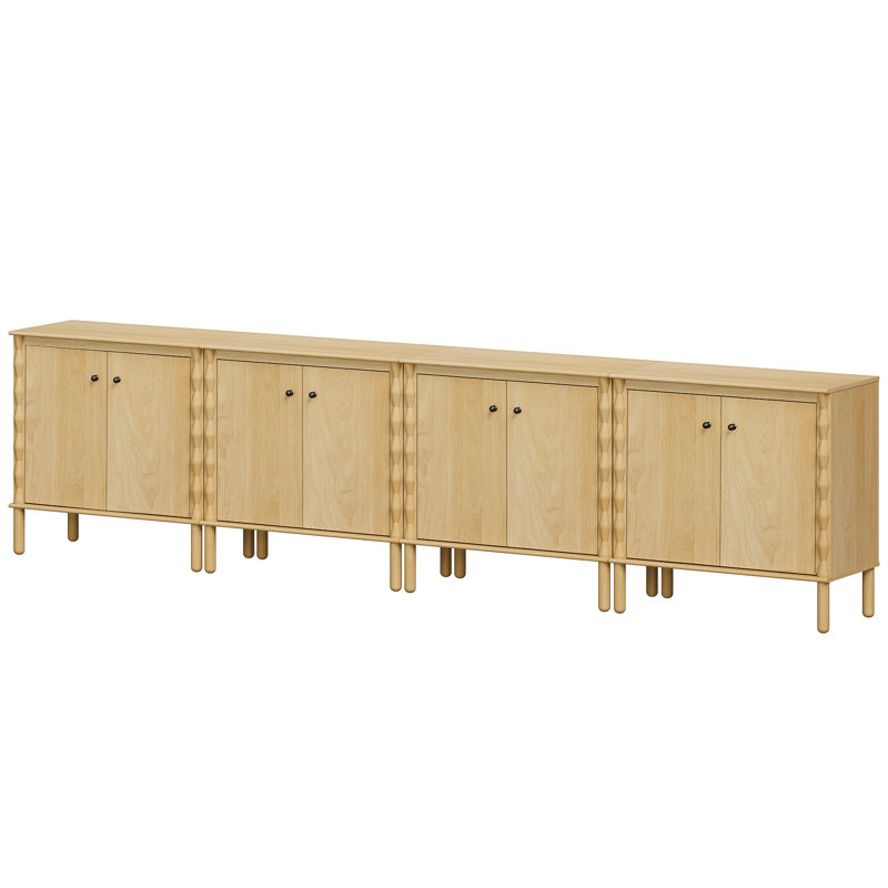 Meuble télé 8 portes avec pieds en bois pour le salon, chêne, 31.3"H x 126"L x 15.7"W, Oak