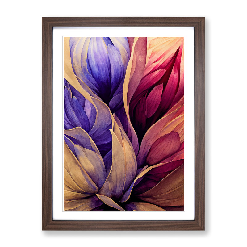XV1022-2582X Lively Flowers Abstract - Single Picture Frame Painting, 46cm H x 34cm W x 2cm D, Walnut