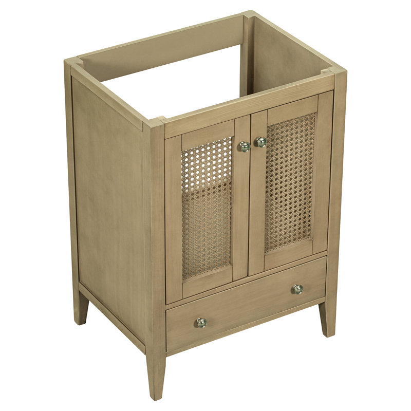 Meuble-lavabo naturel - Base autoportante 17,18 po Largeur du cadre en bois massif à thème d'armoire de 24 po