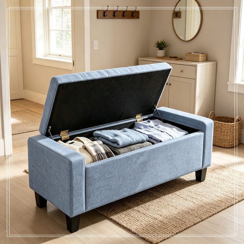Rangement capitonné Lakehurst avec pieds en bois, Gris foncé