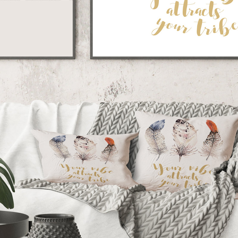 Housse de coussin et insert carré Ethnic Feathers Your Vibe attire votre tribu II, 16" x 16"