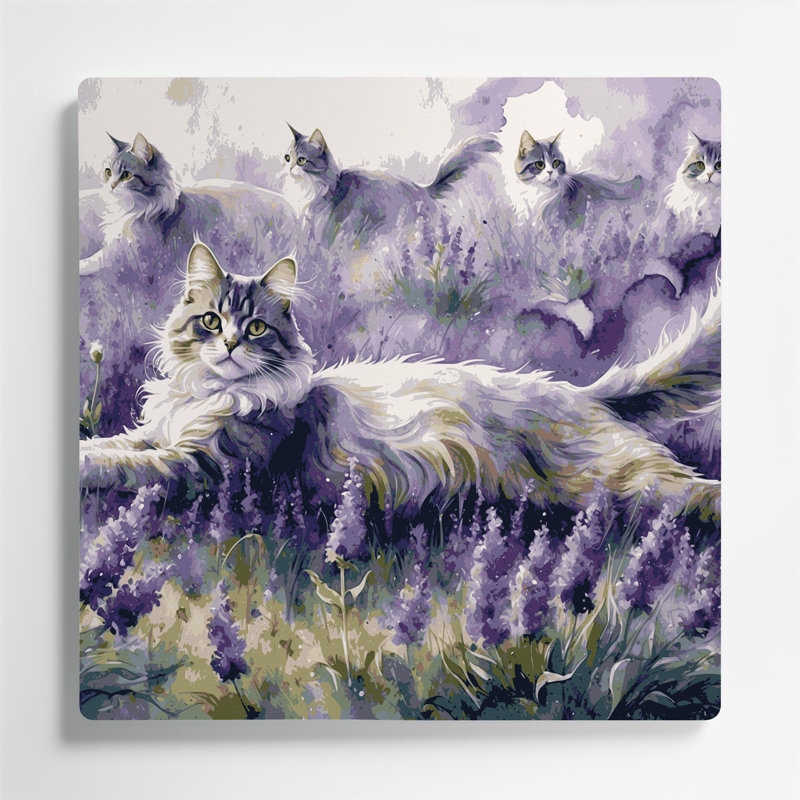 Chats Chartreux, art mural mauve en métal, H 16 po x l 16 po