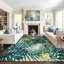 Tapis contemporain à motif floral et feuilles antidérapantes-763190276