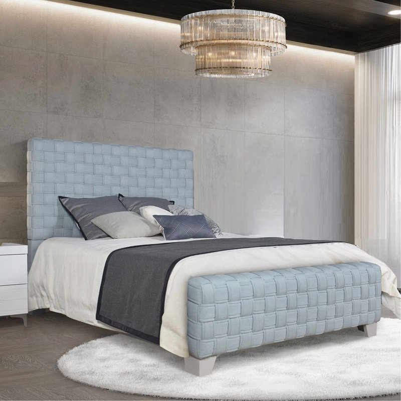 Mobilier de chambre contemporain tapissier bleu sarcelle clair audacieux Chenille, Très grand lit