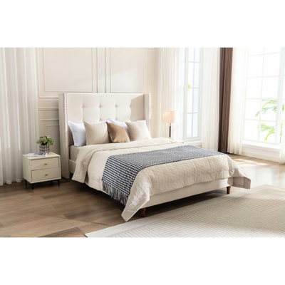 Tête de lit pour grand lit de 54 po, velours, aucun sommier requis, assemblage simple, capitonnage à boutons traditionnel, lit à oreilles avec tête de lit cloutée, tissu en velours, ressort, facile à construire, garniture capitonnée,
